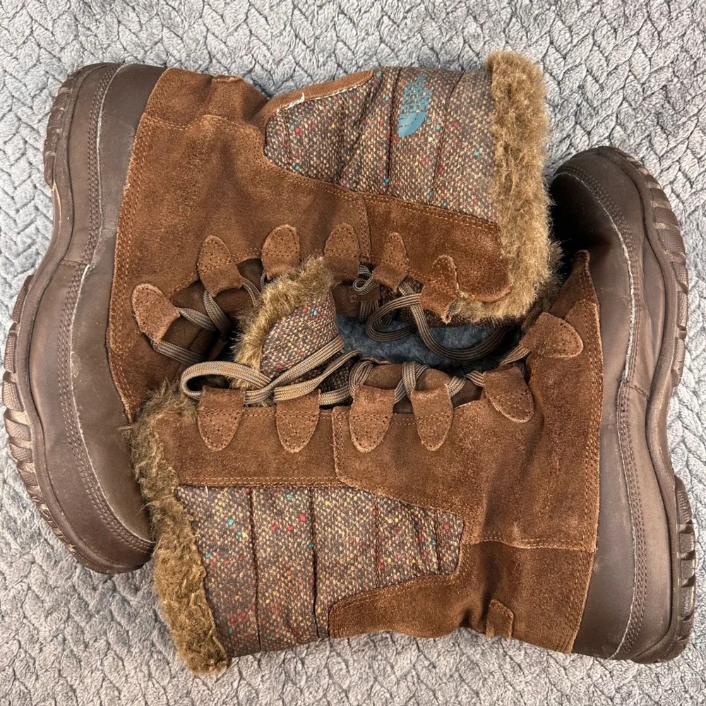 The North Face Speckled Quilted Women Brown Winter Boots PrimaLoft Suede SZ 8